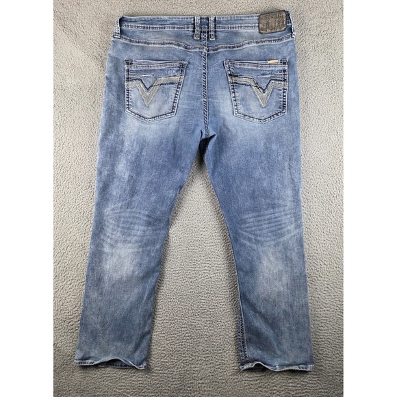 Salvage Anarchy Buckle Jeans Mens 40R (42x31) Blue Relaxed Straight Distressed - Picture 11 of 13